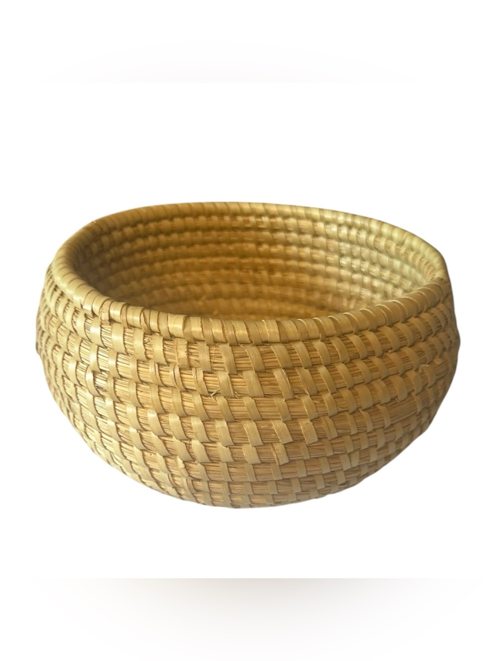 Handwoven Coiled Natural Fiber Basket Bowl 8” Boho Rustic Farmhouse Wall Decor
